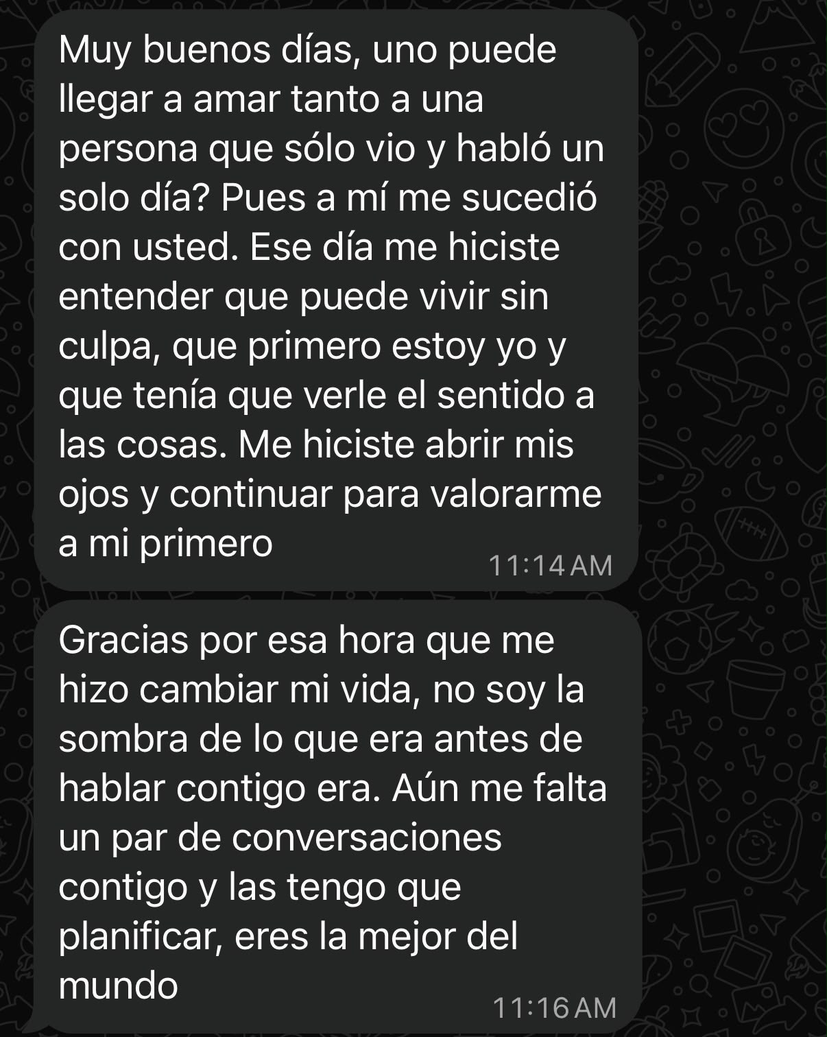 Depoimento em espanhol sobre conversa que mudou uma vida